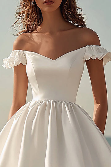Off the Shoulder Ruffle White Short Graduation Dress